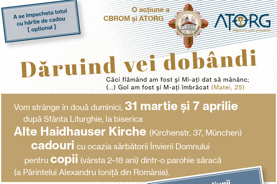 31.03-7.04: La München are loc o colectă de cadouri pentru copii săraci din România